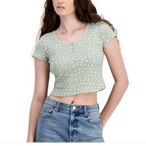 Just Polly - NWT Juniors' Cotton Pointelle Knit Henley Tee